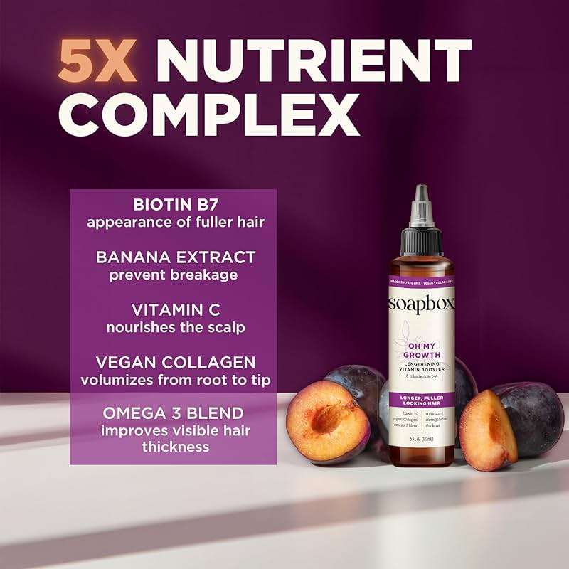 Soapbox Oh My Growth, Lengthening Vitamin Booster Hair Treatment - Leaves Hair Thicker, Fuller, Stronger & Healthier - Lightweight 5-Minute Treatment with Biotin, Vegan Collagen & Vitamin C - 5oz - Image 5