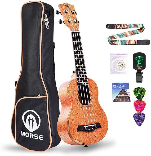 MORSE Soprano Ukulele Arm Rest Ukulele for Beginner Pack-21 Inch with Gig Bag Fast Learn Songbook Tuner Pick All in One Kit - Image 1