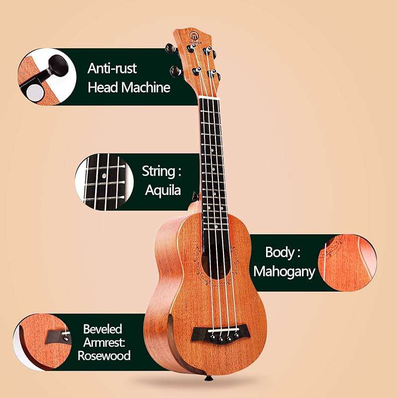 MORSE Soprano Ukulele Arm Rest Ukulele for Beginner Pack-21 Inch with Gig Bag Fast Learn Songbook Tuner Pick All in One Kit - Image 4