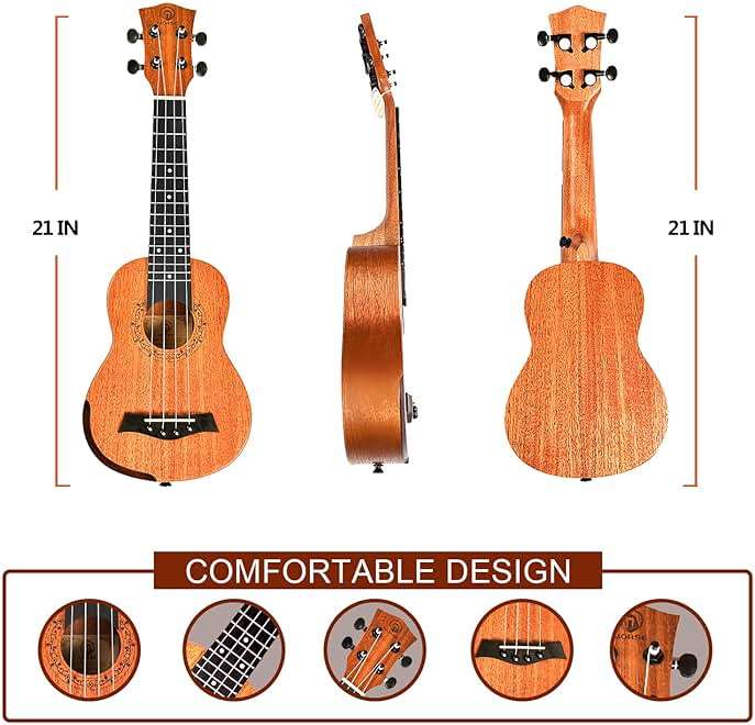 MORSE Soprano Ukulele Arm Rest Ukulele for Beginner Pack-21 Inch with Gig Bag Fast Learn Songbook Tuner Pick All in One Kit - Image 5