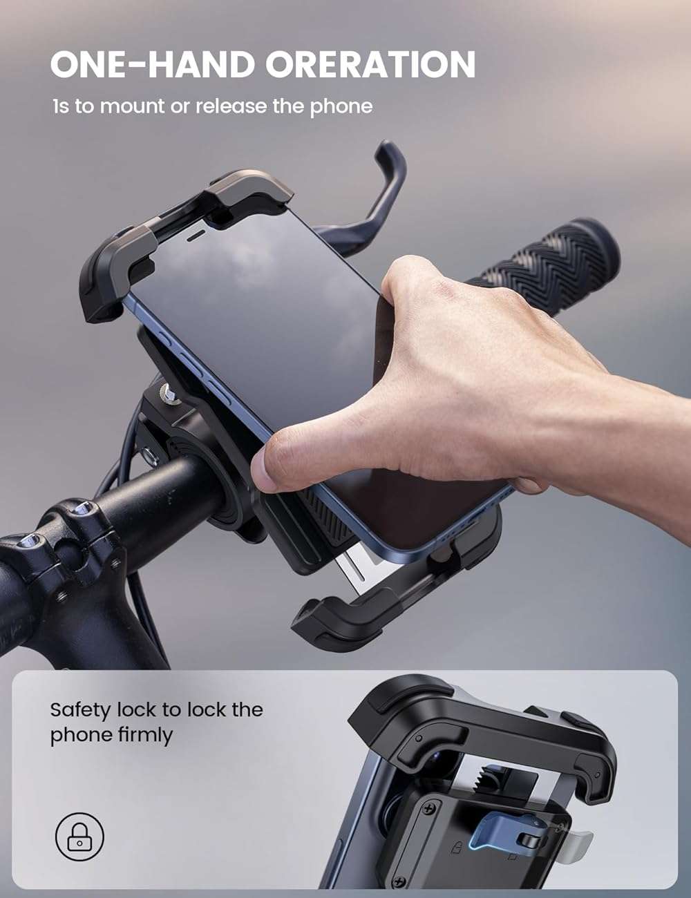 Lamicall Bike Phone Mount Holder - Motorcycle Phone Mount, Adjustable Cell Phone Holder Gifts, E-Bike Bicycle Scooter Handlebar Cradle Clip for iPhone Air 17 Pro Max, 16 15 Plus, 14, 4.7-6.8" Phone - Image 2