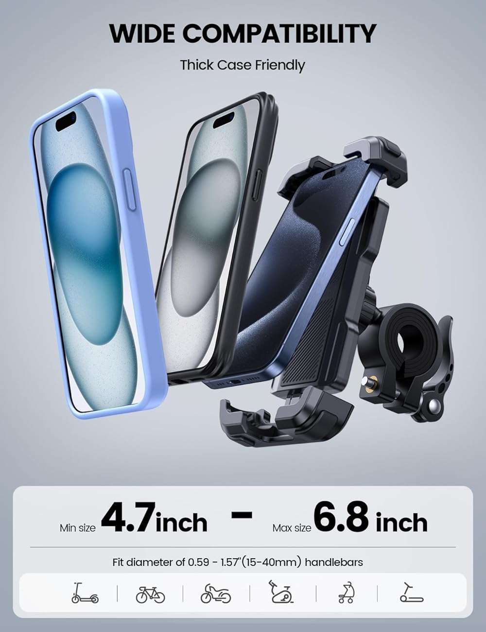 Lamicall Bike Phone Mount Holder - Motorcycle Phone Mount, Adjustable Cell Phone Holder Gifts, E-Bike Bicycle Scooter Handlebar Cradle Clip for iPhone Air 17 Pro Max, 16 15 Plus, 14, 4.7-6.8" Phone - Image 5