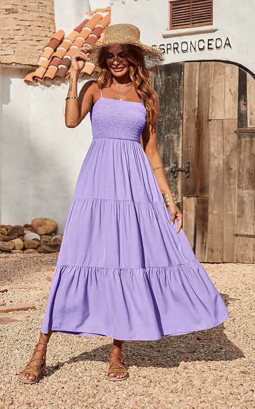 PRETTYGARDEN Women's Summer Maxi Dress 2026 Casual Boho Sleeveless Spaghetti Strap Smocked Tiered Long Beach Sundresses - Image 3