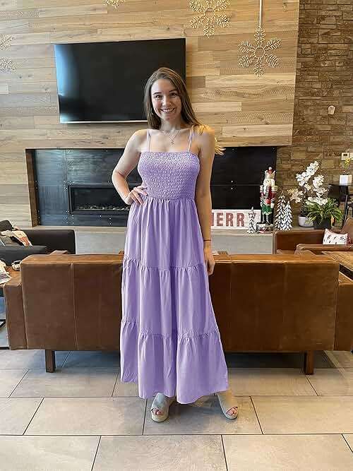 PRETTYGARDEN Women's Summer Maxi Dress 2026 Casual Boho Sleeveless Spaghetti Strap Smocked Tiered Long Beach Sundresses - Image 5