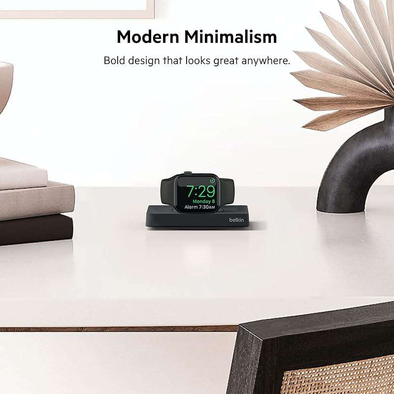 Belkin Apple Watch Charger - Fast Wireless Charging Pad - Travel Charger with Nightstand Mode W/USB-C Cable Included for Apple Watch (Compatible with All Models) - Black - Image 3