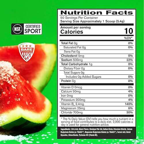 BARE PERFORMANCE NUTRITION BPN Electrolytes Hydration Drink Mix | Sugar Free Electrolyte Powder | 500mg Sodium per Serving | Naturally Sweetened | Salted Watermelon, 50 Servings - Image 2