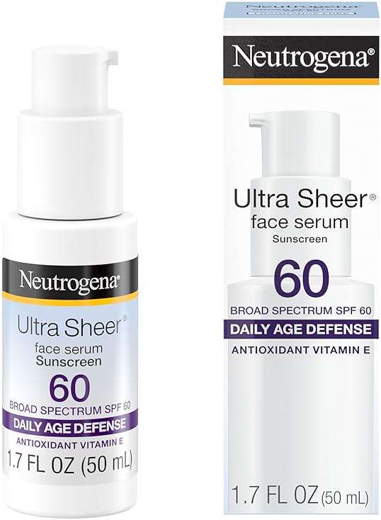 Neutrogena Ultra Sheer Sunscreen Serum SPF 60 Broad Spectrum UVA UVB Protection Lightweight Water Resistant up to 80 Minutes Non-Comedogenic Fragrance Free, 1.7 fl oz - Image 1