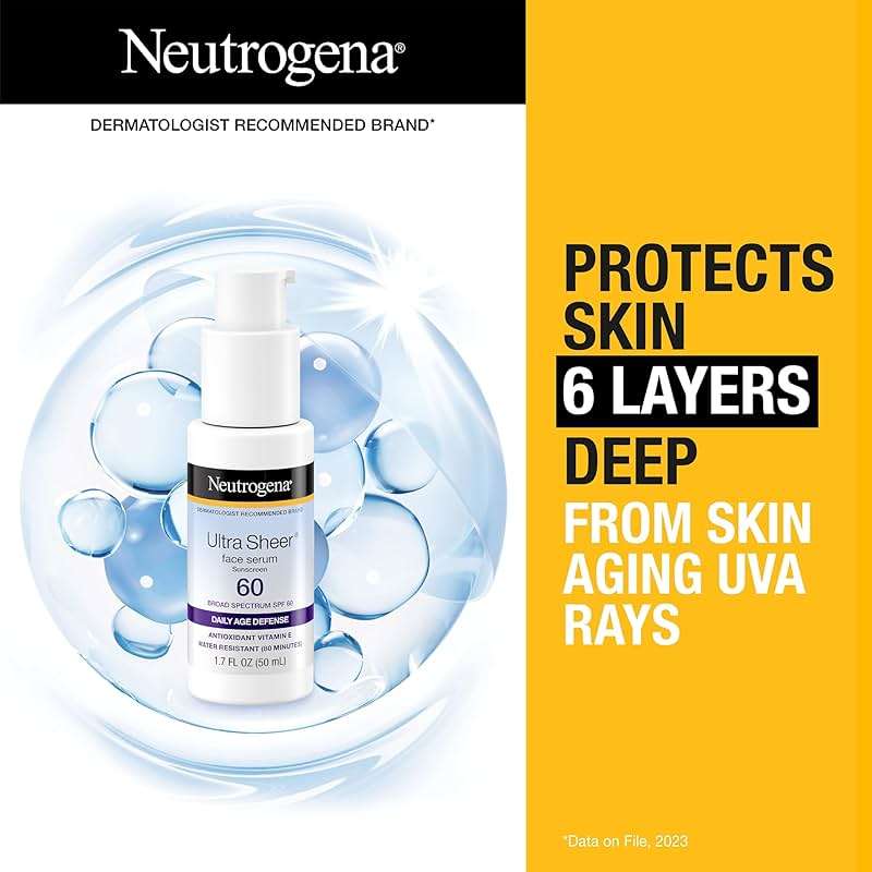 Neutrogena Ultra Sheer Sunscreen Serum SPF 60 Broad Spectrum UVA UVB Protection Lightweight Water Resistant up to 80 Minutes Non-Comedogenic Fragrance Free, 1.7 fl oz - Image 3