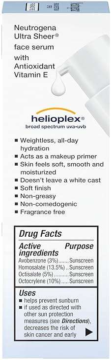 Neutrogena Ultra Sheer Sunscreen Serum SPF 60 Broad Spectrum UVA UVB Protection Lightweight Water Resistant up to 80 Minutes Non-Comedogenic Fragrance Free, 1.7 fl oz - Image 9