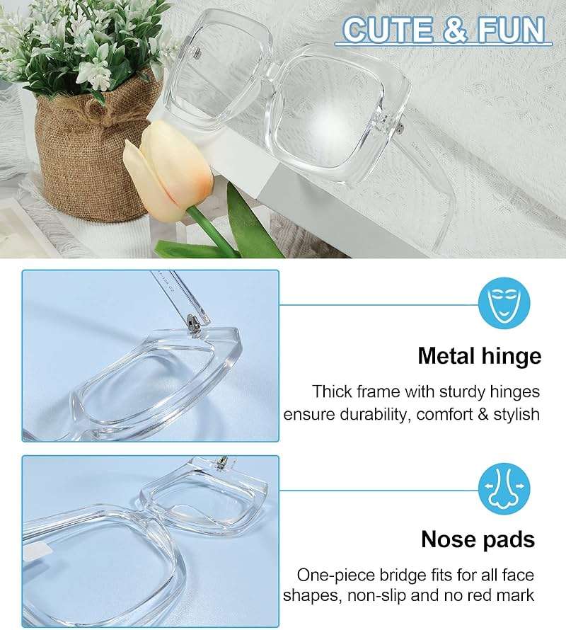 MARE AZZURO Oversized Reading Glasses Women Trendy Square Readers 1.0 1.25 1.5 1.75 2.0 2.25 2.5 2.75 3.0 3.5 4.0 5.0 6.0 - Image 4