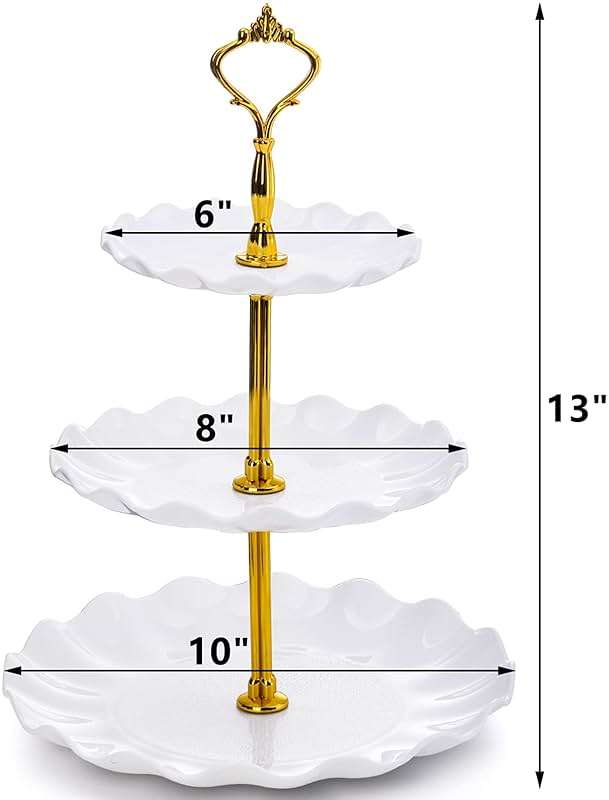 DEAYOU 4 Pack 3 Tier Cupcake Dessert Stand, Plastic Tiered Cake Stand Display Tower, Pastry Serving Tray Platter Rack Holder for Buffet, Cookie, Party, Wedding, Home Decor, White Gold, Black Gold - Image 3