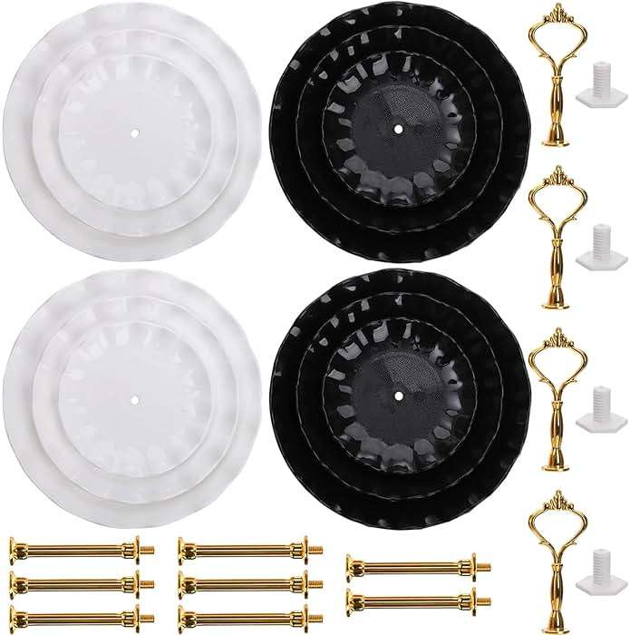 DEAYOU 4 Pack 3 Tier Cupcake Dessert Stand, Plastic Tiered Cake Stand Display Tower, Pastry Serving Tray Platter Rack Holder for Buffet, Cookie, Party, Wedding, Home Decor, White Gold, Black Gold - Image 6