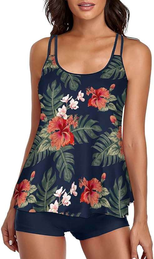 Urchics 2026 Women Two Piece Tankini Swimsuit Tummy Control Plus Size Long Torso Top and High Waisted Boyshorts Bathing Suits - Image 1