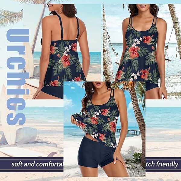 Urchics 2026 Women Two Piece Tankini Swimsuit Tummy Control Plus Size Long Torso Top and High Waisted Boyshorts Bathing Suits - Image 2