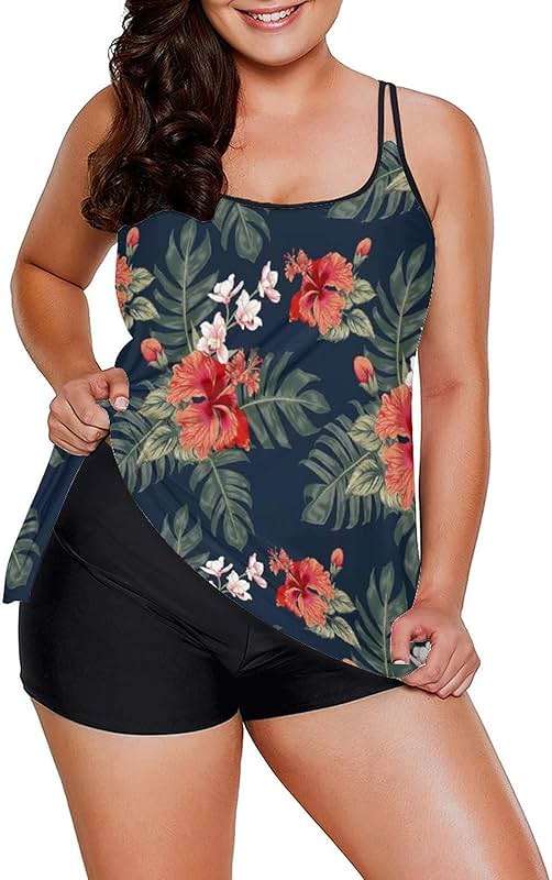 Urchics 2026 Women Two Piece Tankini Swimsuit Tummy Control Plus Size Long Torso Top and High Waisted Boyshorts Bathing Suits - Image 4