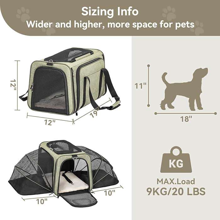 Petsfit Expandable Cat Carrier Dog Carrier, Soft-Sided Portable Pet Travel Carrier, Removable Soft Plush mat and Pockets, Locking Safety Zippers, 19x12x12 Inches - Image 2