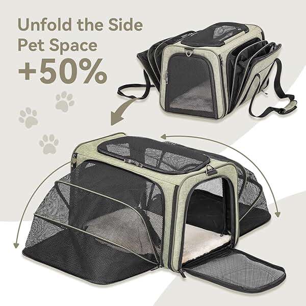 Petsfit Expandable Cat Carrier Dog Carrier, Soft-Sided Portable Pet Travel Carrier, Removable Soft Plush mat and Pockets, Locking Safety Zippers, 19x12x12 Inches - Image 4