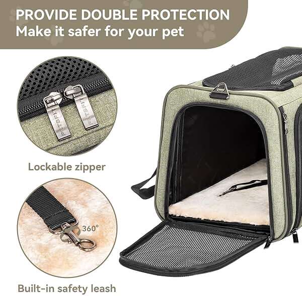 Petsfit Expandable Cat Carrier Dog Carrier, Soft-Sided Portable Pet Travel Carrier, Removable Soft Plush mat and Pockets, Locking Safety Zippers, 19x12x12 Inches - Image 5