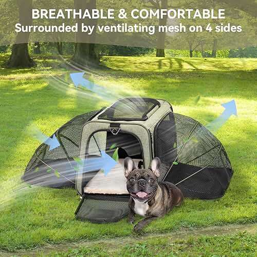 Petsfit Expandable Cat Carrier Dog Carrier, Soft-Sided Portable Pet Travel Carrier, Removable Soft Plush mat and Pockets, Locking Safety Zippers, 19x12x12 Inches - Image 8