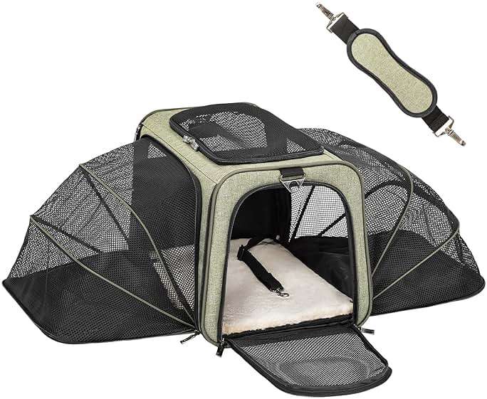 Petsfit Expandable Cat Carrier Dog Carrier, Soft-Sided Portable Pet Travel Carrier, Removable Soft Plush mat and Pockets, Locking Safety Zippers, 19x12x12 Inches - Image 9