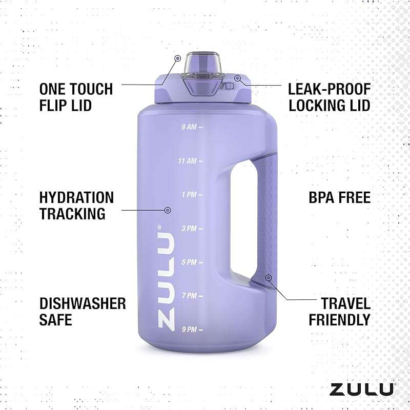 ZULU Goals 64oz Half Gallon Plastic Water Bottle with Straw and Time Marker | Large Reusable Jug with Handle and Leak Proof Lid for All Day Hydration, Gym and Outdoors, Gift Ready, Violet - Image 4