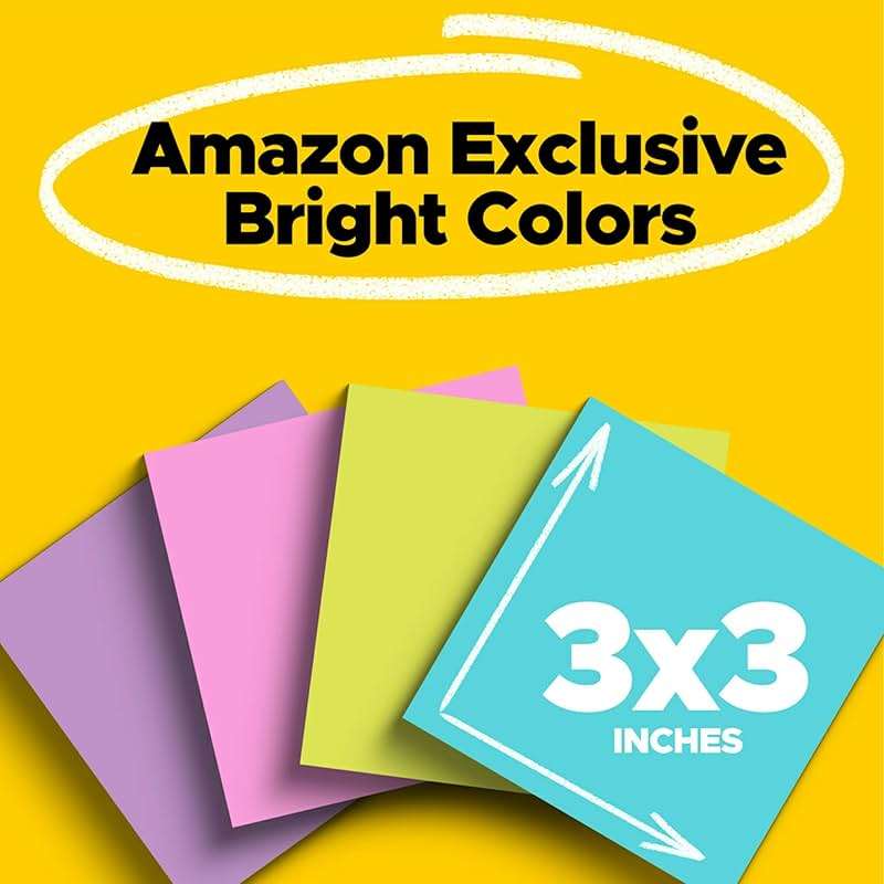 Post-it Super Sticky Notes, 24 Sticky Notes Pads, 3 x 3 in., School Supplies and Oﬃce Supplies, 2X the Sticking Power, Assorted Brights - Image 3