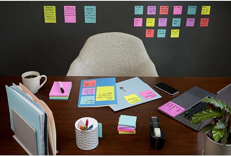 Post-it Super Sticky Lined Notes, 5 Sticky Note Pads, 4x6 in, 2X the Sticking Power, School Supplies, Office Products, Sticky Notes for Vertical Surfaces, Monitors, Walls and Windows, Bright Colors - Image 2
