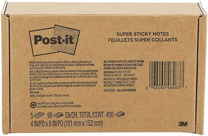 Post-it Super Sticky Lined Notes, 5 Sticky Note Pads, 4x6 in, 2X the Sticking Power, School Supplies, Office Products, Sticky Notes for Vertical Surfaces, Monitors, Walls and Windows, Bright Colors - Image 15