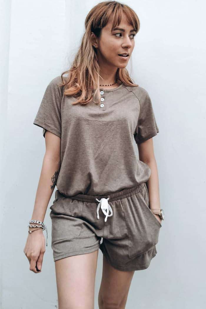 WIHOLL Two Piece Outfits for Women Lounge Sets Button Down Top and Shorts Set Sweatsuits with Pockets - Image 2