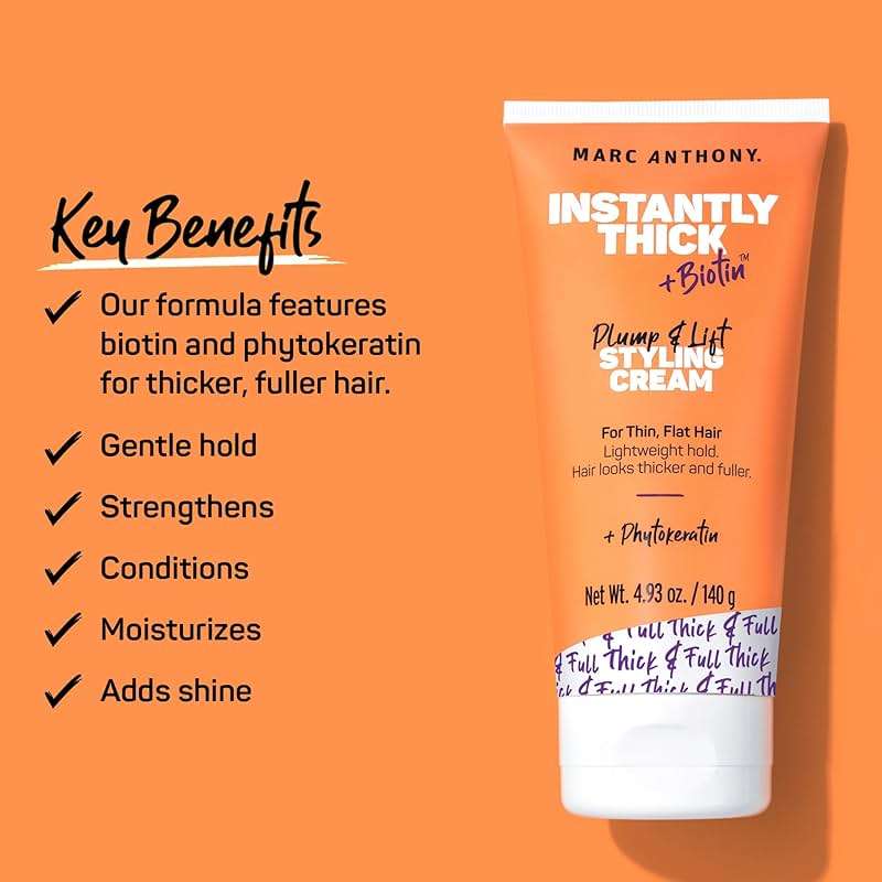 Marc Anthony Hair Thickening Styling Cream for Thin & Flat Hair, Instantly Thick - Volumizing Hair Cream with Biotin, Lightweight Hold for Thicker Fuller Hair - Sulfate-Free Haircare Products - Image 3
