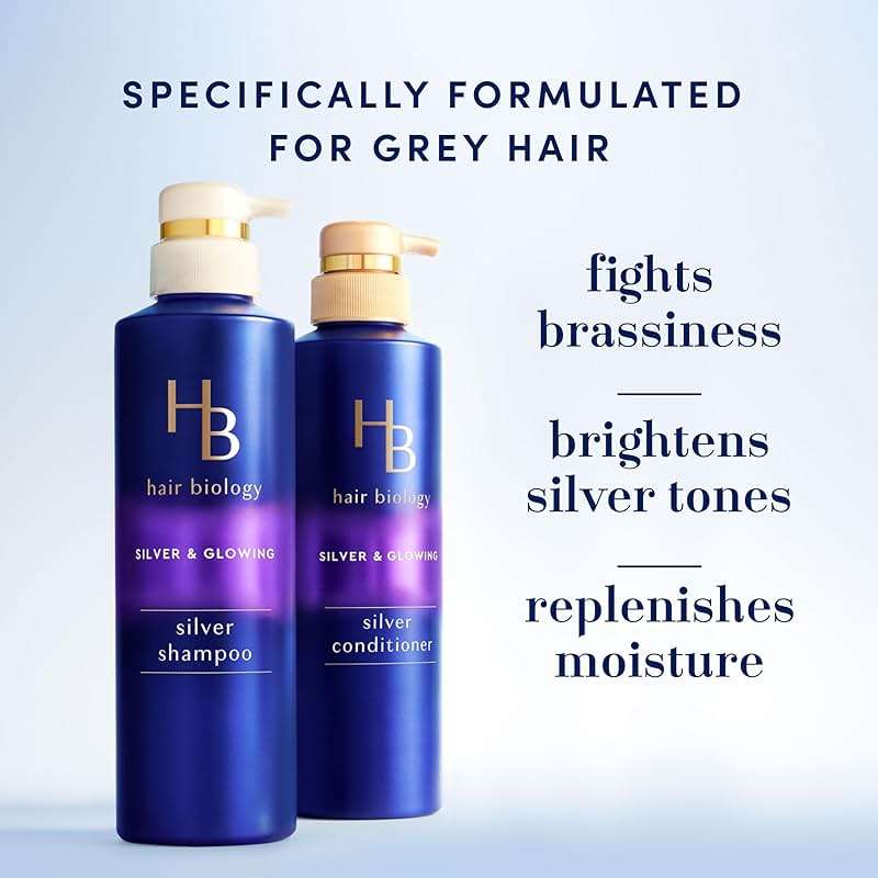 Hair Biology Biotin-Infused Purple Shampoo and Conditioner Set for Grey Hair, Anti-Brassiness, Moisturizing, Color-Safe, Silver & Glowing, Corrects Yellow Tones, 12.8 Fl Oz Each, 2 Pack - Image 4