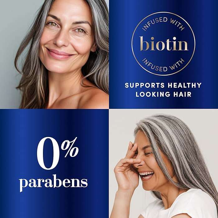Hair Biology Biotin-Infused Purple Shampoo and Conditioner Set for Grey Hair, Anti-Brassiness, Moisturizing, Color-Safe, Silver & Glowing, Corrects Yellow Tones, 12.8 Fl Oz Each, 2 Pack - Image 6