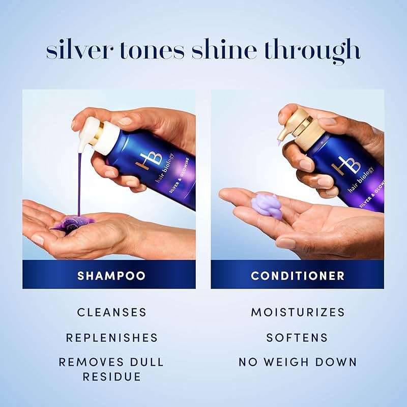 Hair Biology Biotin-Infused Purple Shampoo and Conditioner Set for Grey Hair, Anti-Brassiness, Moisturizing, Color-Safe, Silver & Glowing, Corrects Yellow Tones, 12.8 Fl Oz Each, 2 Pack - Image 8