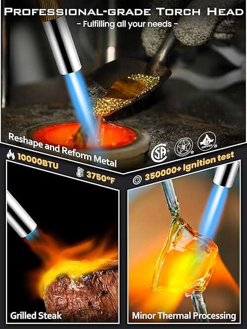 RTTOOA Propane Torch Head, GJ-8000pro High Intensity Torch Head, Trigger Start Gas Torch Kit for Propane, Pencil Flame Welding Torch Fuel by Mapp/Map/Propane, Soldering, Cooking（CSA Certified) - Image 2