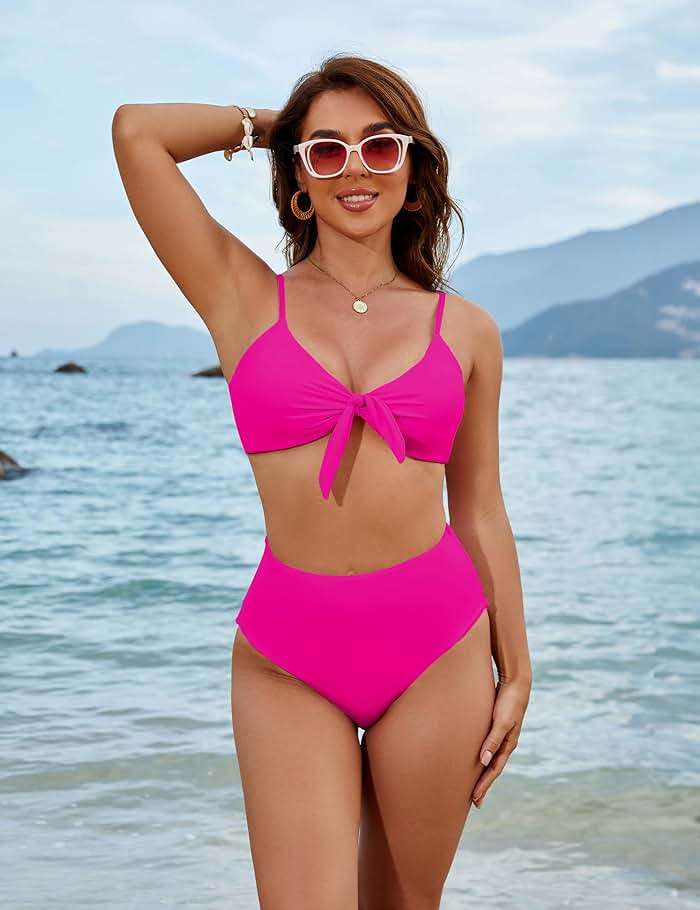 Blooming Jelly Womens High Waisted Bikini Set Tie Knot High Rise Two Piece Swimsuits Bathing Suits - Image 2