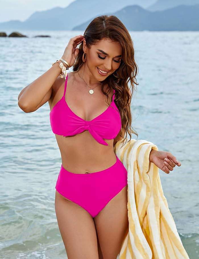 Blooming Jelly Womens High Waisted Bikini Set Tie Knot High Rise Two Piece Swimsuits Bathing Suits - Image 5