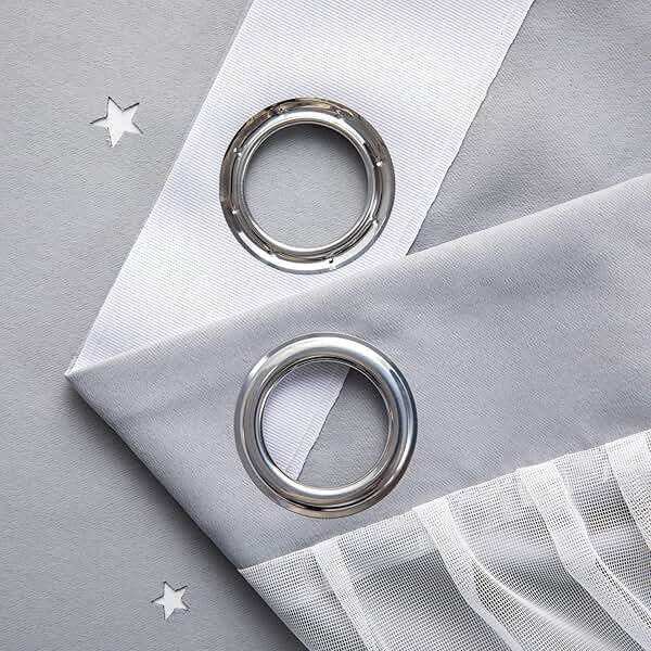 Loyala Star Blackout Double Layer Curtains - Cute Kids Bedroom & Nursery Curtains, 63 Inch Length, 2 Panels, Grey - Image 9