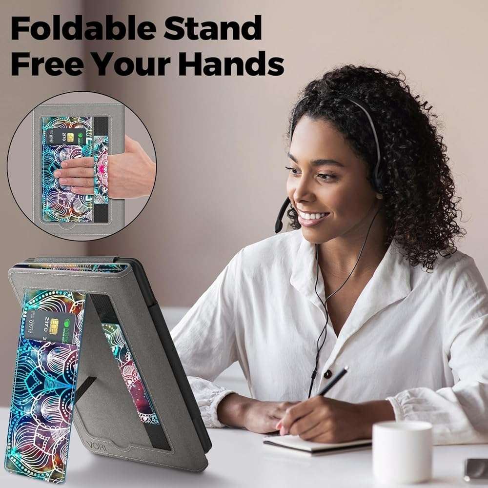 VORI Stand Case for 7"/6.8" Kindle Paperwhite (12th/11th Generation-2024/2021) and Kindle Colorsoft Signature Edition, PU Leather Case Smart Protective Cover with Auto-Wake/Sleep, Mandala Floral - Image 5