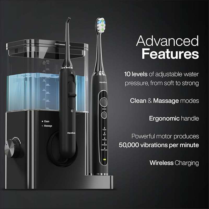 AquaSonic Home Dental Center PRO – Brushing & Flossing Made Easy – Brush & Floss – Power Toothbrush & Water Flosser – Whiter Teeth & Healthier Gums – Black Series Pro+Oral Irrigator - Image 2