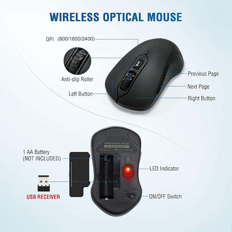Wireless Keyboard and Mouse Combo, Full-Sized 2.4GHz Wireless Keyboard with Comfortable Palm Rest and Optical Wireless Mouse for Windows, Mac OS PC/Desktops/Computer/Laptops (Black) - Image 5