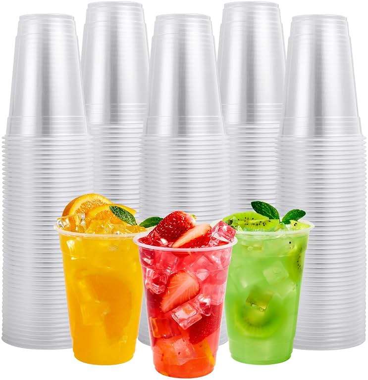 FOCUSLINE 300pack 16 oz Clear Plastic Cups Disposable, Plastic Clear Cups disposable, DrinkIng Cup for Water, Juice, Soda, Ice Coffee - Image 1