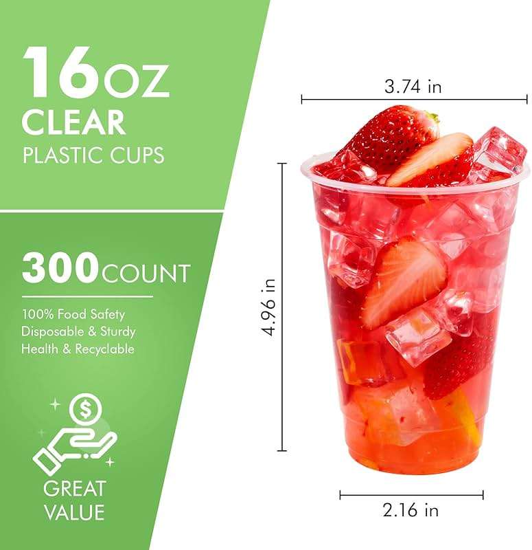 FOCUSLINE 300pack 16 oz Clear Plastic Cups Disposable, Plastic Clear Cups disposable, DrinkIng Cup for Water, Juice, Soda, Ice Coffee - Image 3