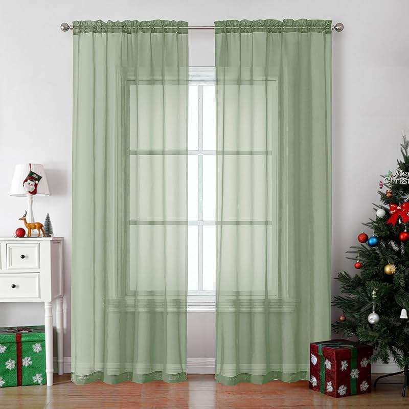 OVZME Bedroom Curtains 2 Panel Sets 84" Inch Length - Transparent Light Weight Soft Window Treatment Panels for Study Room/Living Room/Guest Room, Sage Green, Per Panel W42 X L84 inches - Image 1