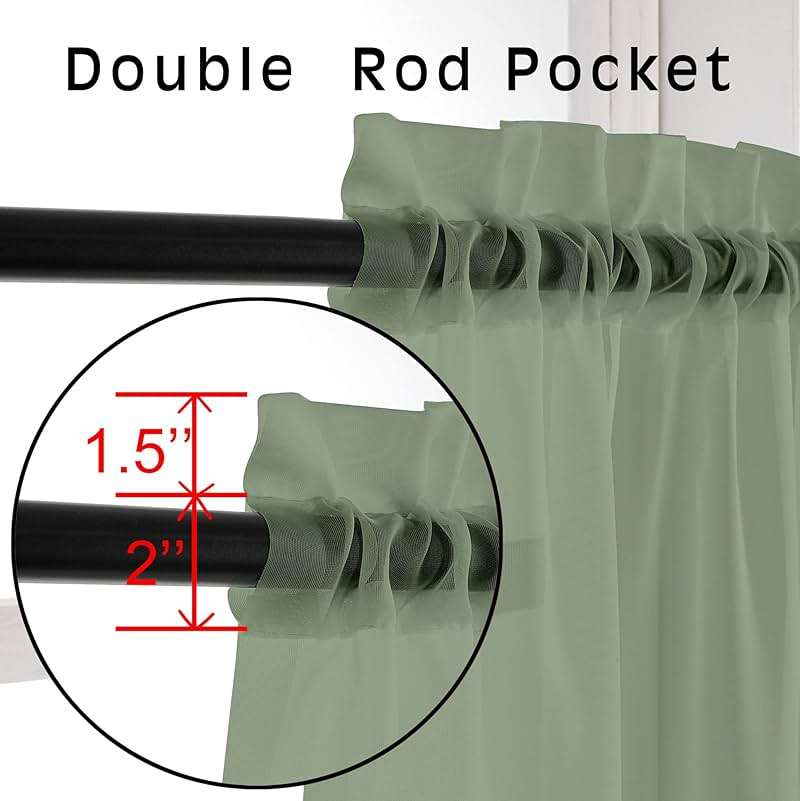 OVZME Bedroom Curtains 2 Panel Sets 84" Inch Length - Transparent Light Weight Soft Window Treatment Panels for Study Room/Living Room/Guest Room, Sage Green, Per Panel W42 X L84 inches - Image 2