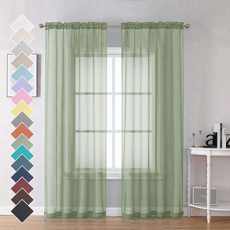 OVZME Bedroom Curtains 2 Panel Sets 84" Inch Length - Transparent Light Weight Soft Window Treatment Panels for Study Room/Living Room/Guest Room, Sage Green, Per Panel W42 X L84 inches - Image 3