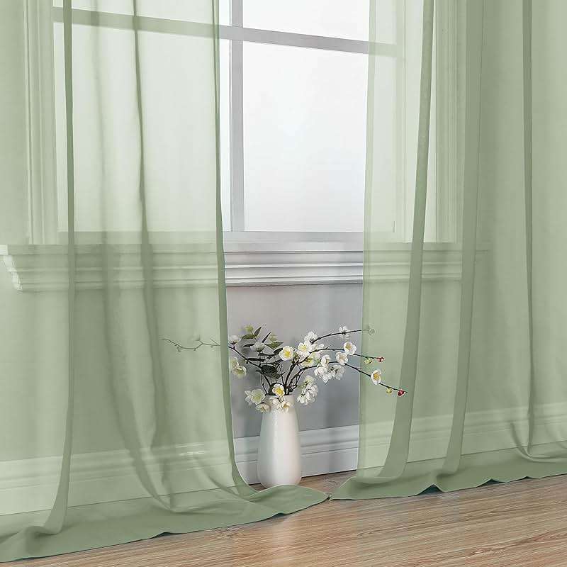 OVZME Bedroom Curtains 2 Panel Sets 84" Inch Length - Transparent Light Weight Soft Window Treatment Panels for Study Room/Living Room/Guest Room, Sage Green, Per Panel W42 X L84 inches - Image 8