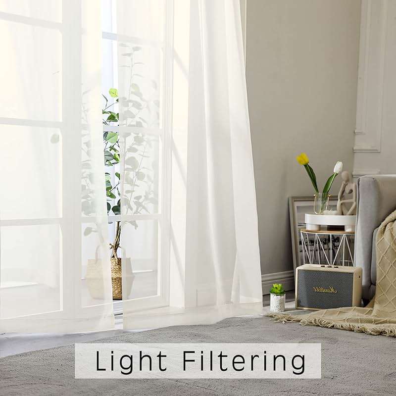 OVZME Ivory Sheer Curtains 84 Inch Length 2 Panels for Bedroom, Elegant Light Filtering Sheer Ivory Curtains Window Treatment for Living Room & Sliding Glass Door, 1 Pair, Each 42Wx84L - Image 6