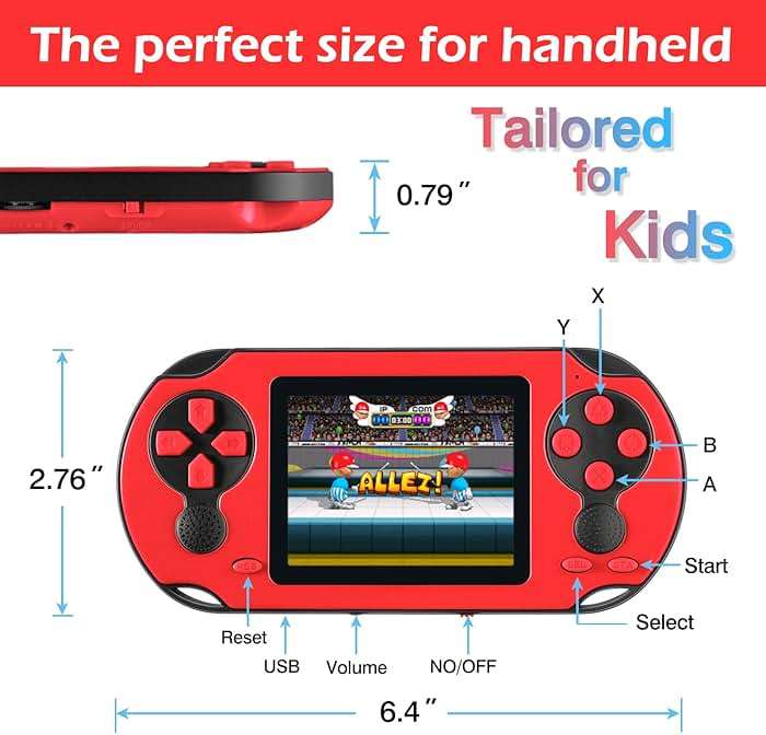 TaddToy 16 Bit Handheld Game for Kids Adults, 3.0'' Large Screen Preloaded 230 HD Classic Retro Video Games with USB Rechargeable Battery & 3 Game Cartridges for Birthday Gift for Kids 4-12 (Red) - Image 2
