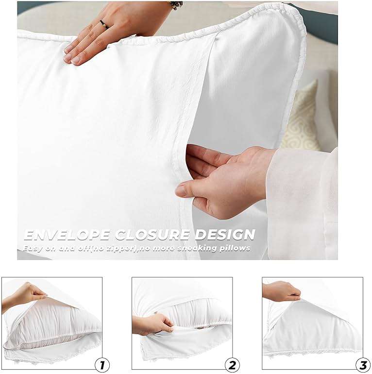 BOSOWOS Standard Size Pillow Shams Set of 2, Ultra Soft Breathable 20 x 26 Inches Pillow Case Envelope Closure, Microfiber Farmhouse Bed Pillowcases for Easy Care, White - Image 4