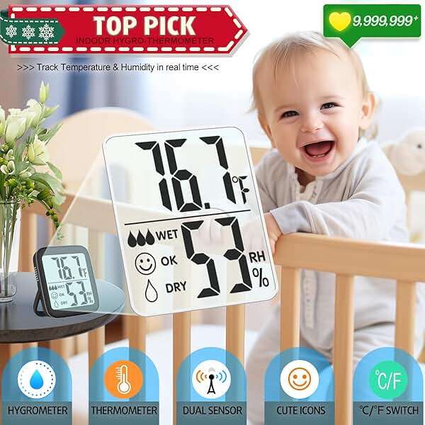 Antonki 2 Pack Room Thermometer for Home, Hygrometer Indoor Humidity Meter Gauge, Digital Temperature and Humidity Monitor Sensor for House, Terrarium, Incubator, Greenhouse - Battery Included - Image 2